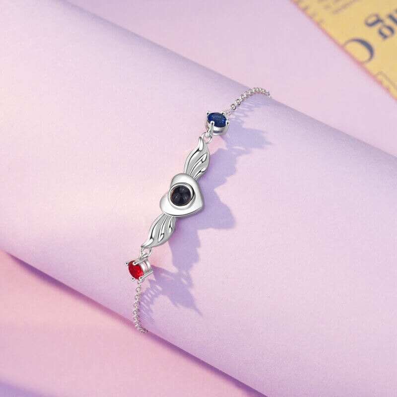 Photo Projection Bracelet with Picture Inside | Two Birthstones Photo Bracelet