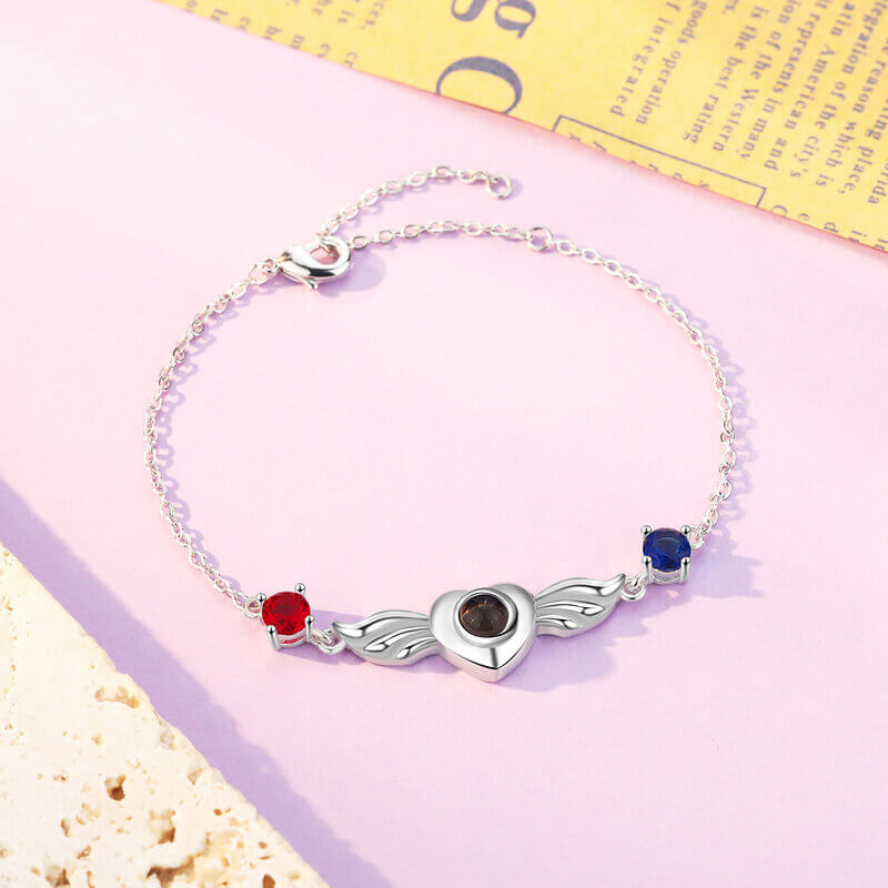 Photo Projection Bracelet with Picture Inside | Two Birthstones Photo Bracelet