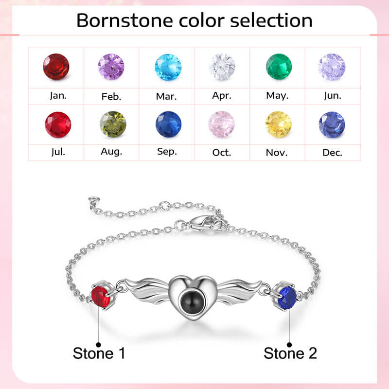 Photo Projection Bracelet with Picture Inside | Two Birthstones Photo Bracelet