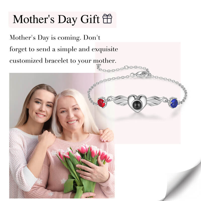 Photo Projection Bracelet with Picture Inside | Two Birthstones Photo Bracelet