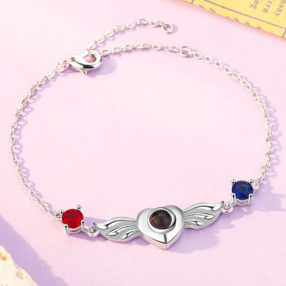 Photo Projection Bracelet with Picture Inside | Two Birthstones Photo Bracelet