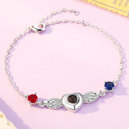 Photo Projection Bracelet with Picture Inside | Two Birthstones Photo Bracelet