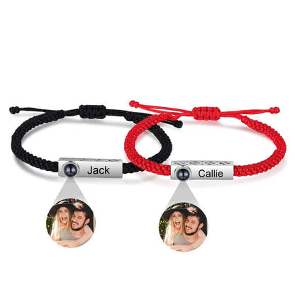 Couple Photo Projection Engraved Bar Bracelet with Picture Inside