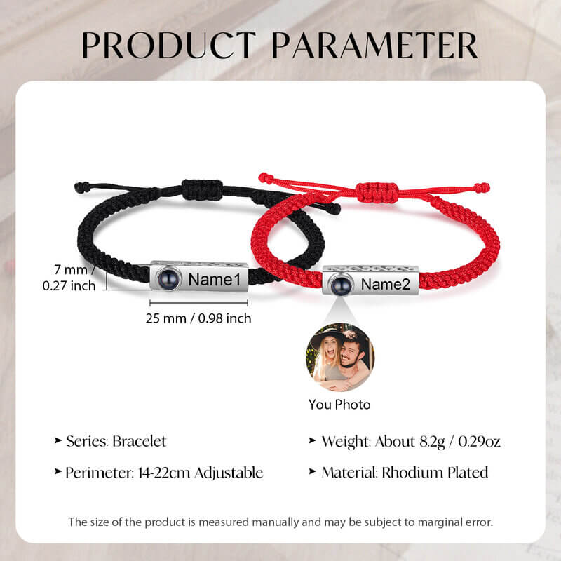 Couple Photo Projection Engraved Bar Bracelet with Picture Inside