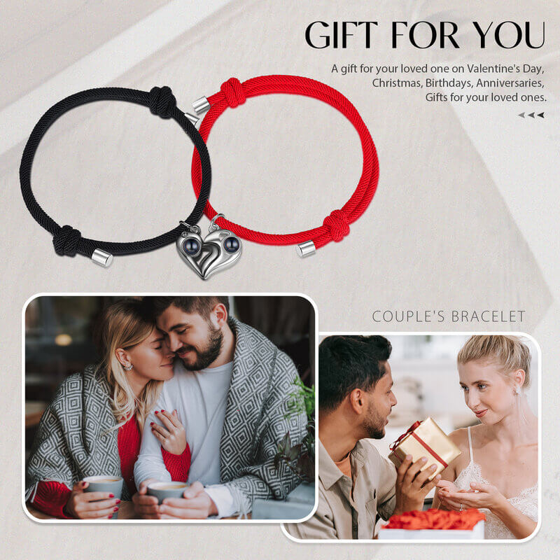 Couple Photo Projection Heart Charm Bracelet with Picture Inside