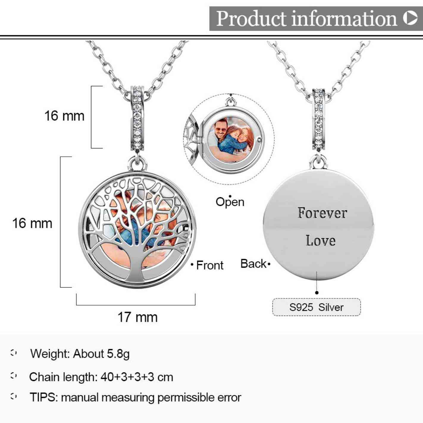 Photo Locket Necklace with Picture Inside - Silver