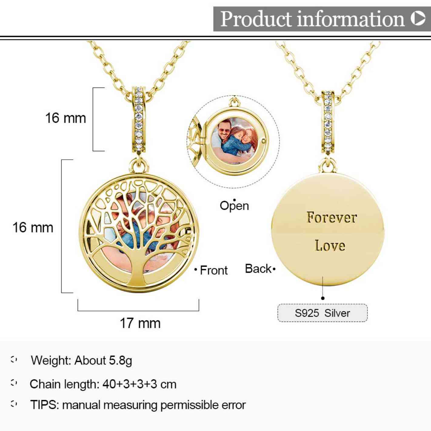 Photo Locket Necklace with Picture Inside - Gold