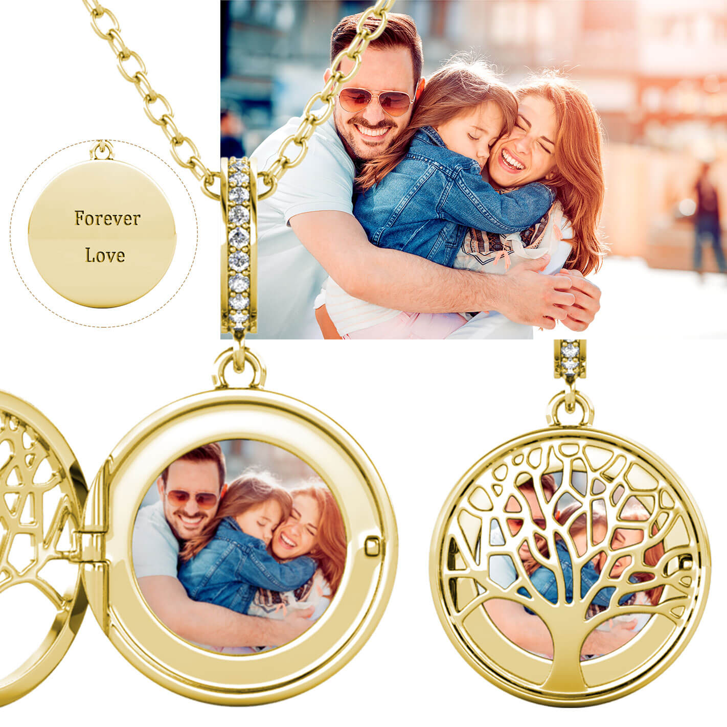 Photo Locket Necklace with Picture Inside - Gold