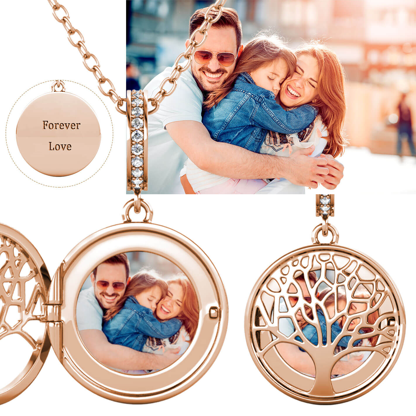 Photo Locket Necklace with Picture Inside - Rose Gold