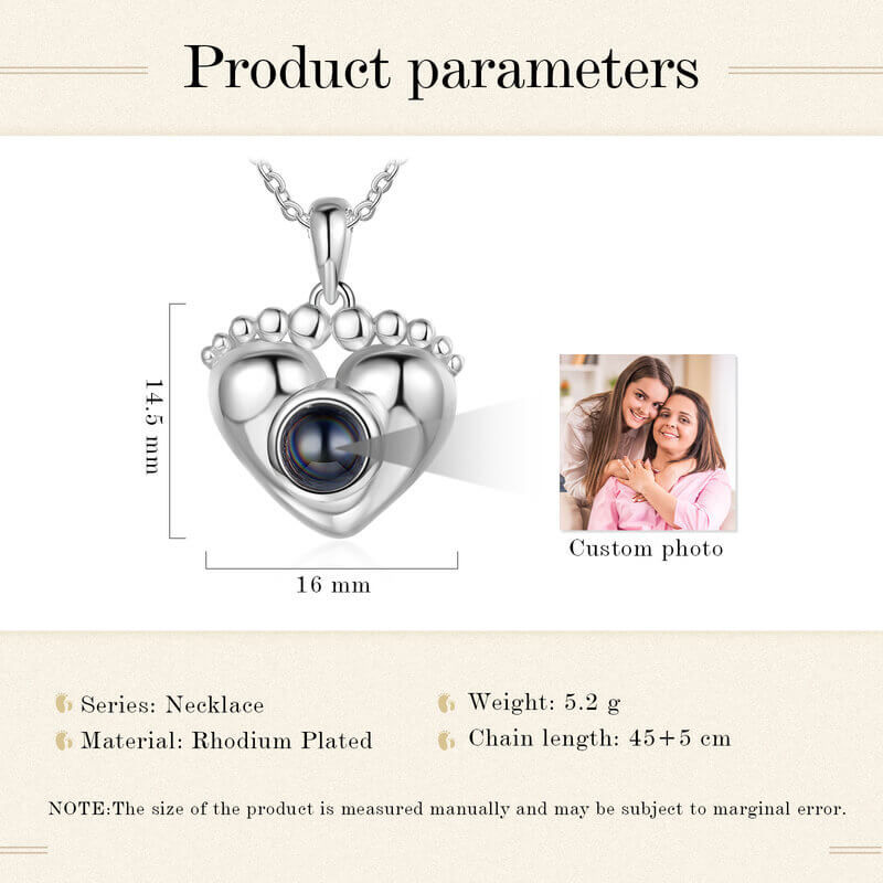 Personalized Baby Feet Photo Projection Heart Necklace with Picture Inside