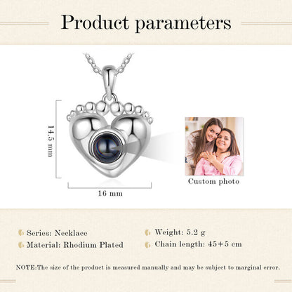 Personalized Baby Feet Photo Projection Heart Necklace with Picture Inside