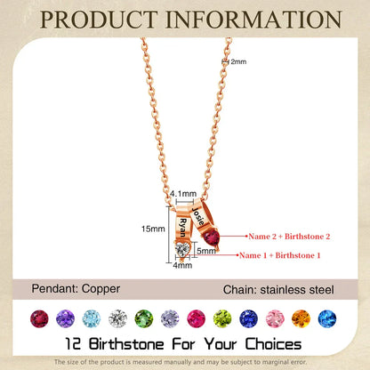 Personalised Necklace 1-5 Engraved Charms, Customised Heart Birthstone Necklace, Engraved Names Necklace