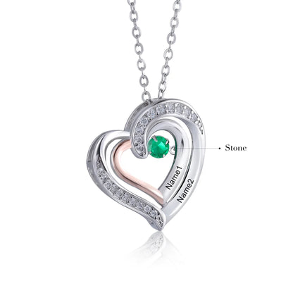 Personalised Heart Necklace for Mum, Birthstone Personalised Necklace for Mum, Engraved Names Personalised Jewellery for Mums