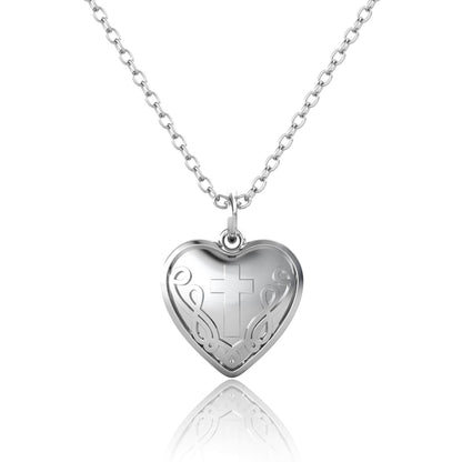 Heart Photo Locket Necklace with Picture Inside - Silver