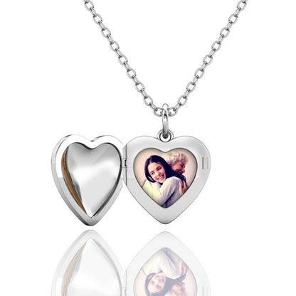 Heart Photo Locket Necklace with Picture Inside - Silver