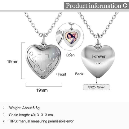 Heart Photo Locket Necklace with Picture Inside - Silver