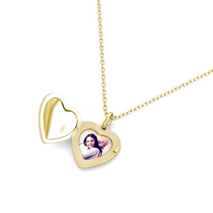 Heart Photo Locket Necklace with Picture Inside - Gold