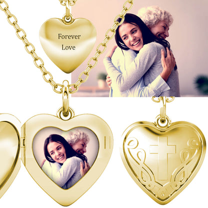 Heart Photo Locket Necklace with Picture Inside - Gold