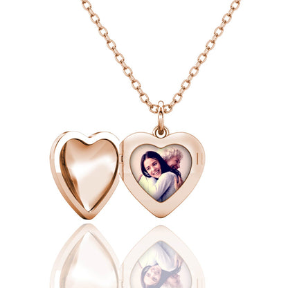 Heart Photo Locket Necklace with Picture Inside - Rose Gold