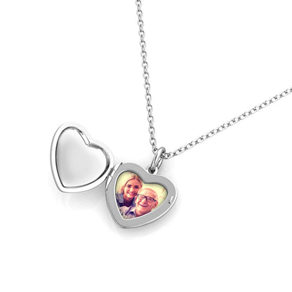 Heart Photo Locket Necklace with Picture Inside - Silver