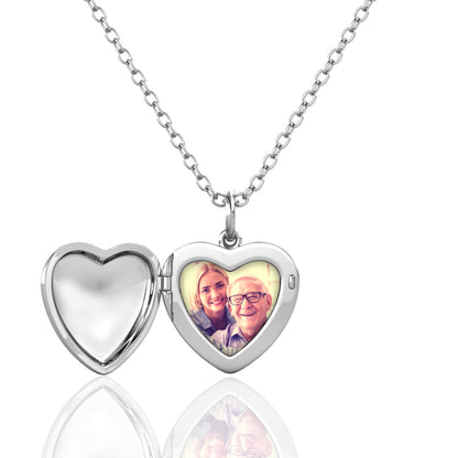 Heart Photo Locket Necklace with Picture Inside - Silver