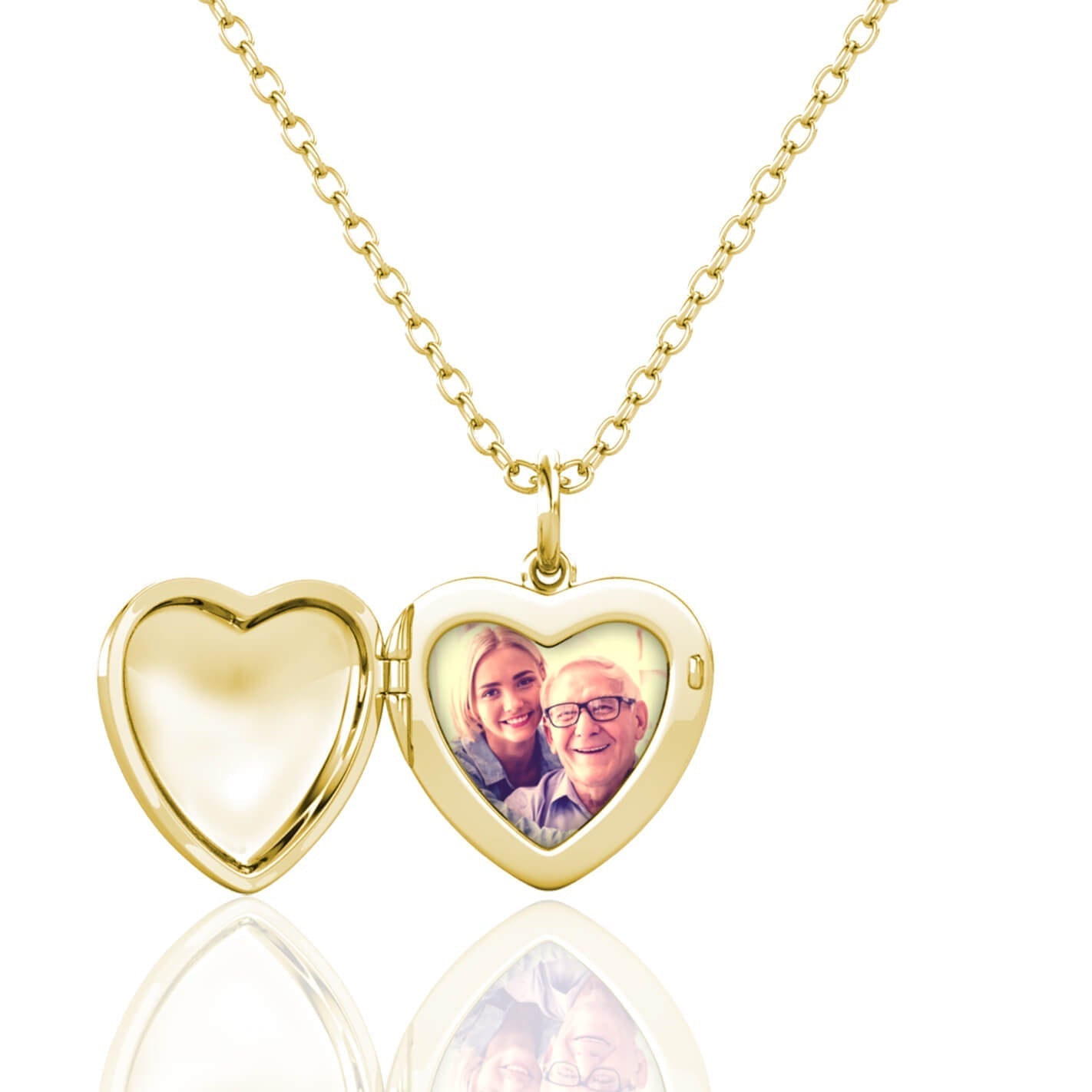 Heart Photo Locket Necklace with Picture Inside - Gold