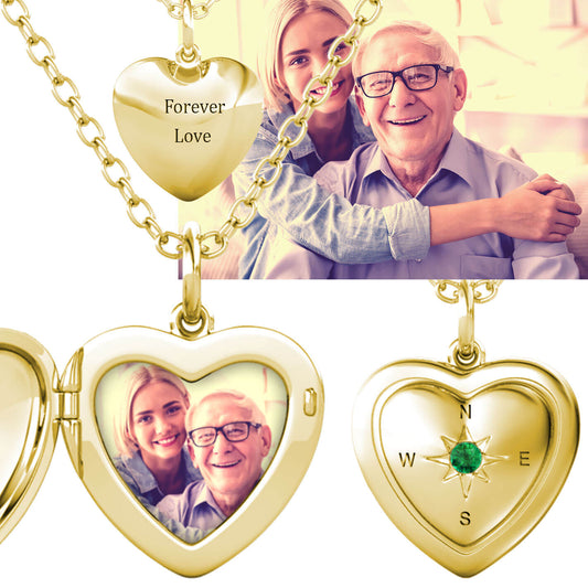 Heart Photo Locket Necklace with Picture Inside - Gold