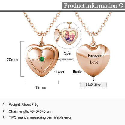 Heart Photo Locket Necklace with Picture Inside - Rose Gold