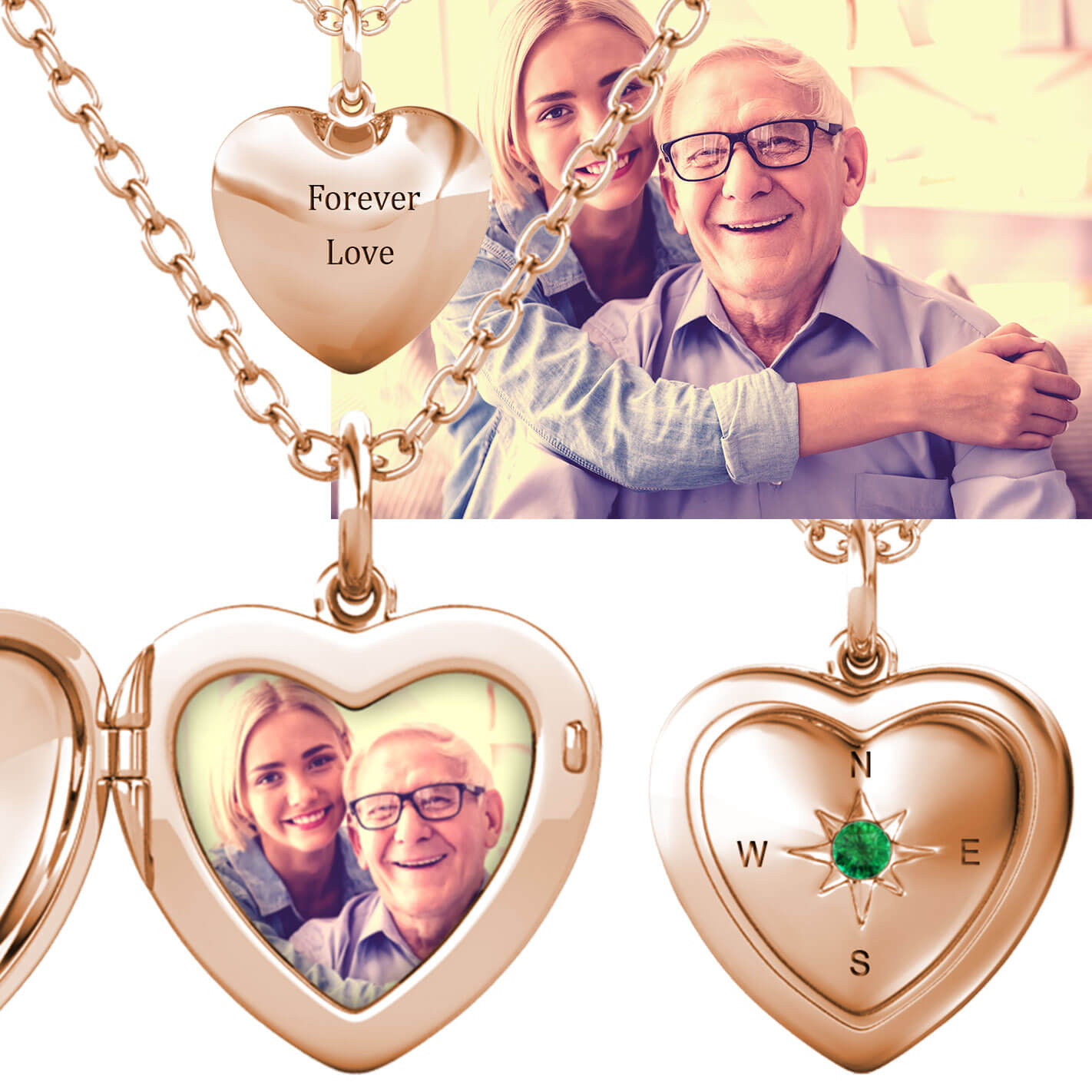 Heart Photo Locket Necklace with Picture Inside - Rose Gold