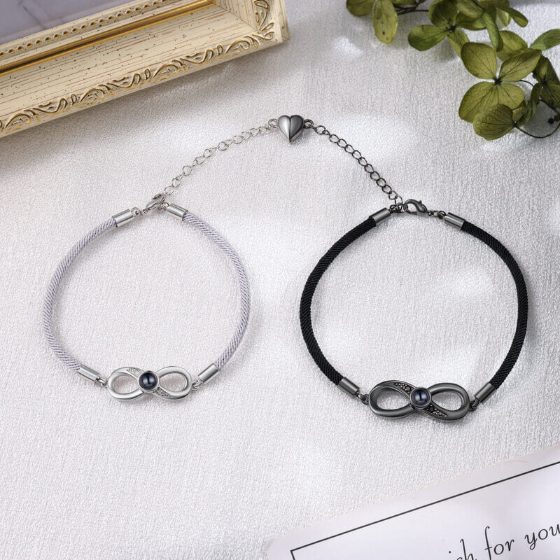 Infinity Charm Photo Projection Couple Bracelet with Picture Inside