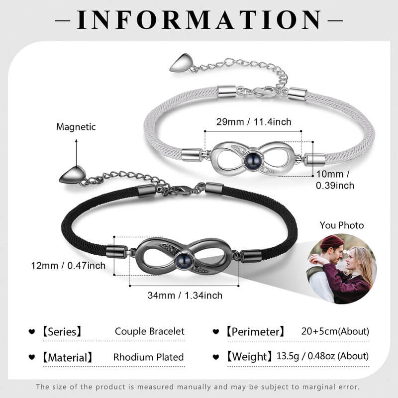 Infinity Charm Photo Projection Couple Bracelet with Picture Inside