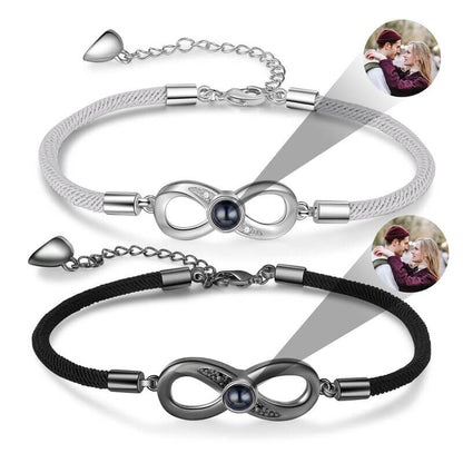 Infinity Charm Photo Projection Couple Bracelet with Picture Inside