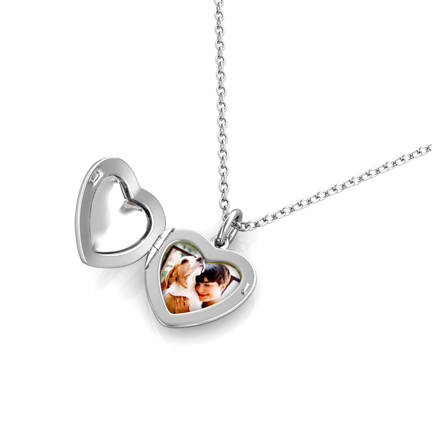 Heart Photo Locket Necklace with Picture Inside - Silver