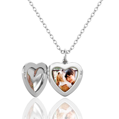 Heart Photo Locket Necklace with Picture Inside - Silver