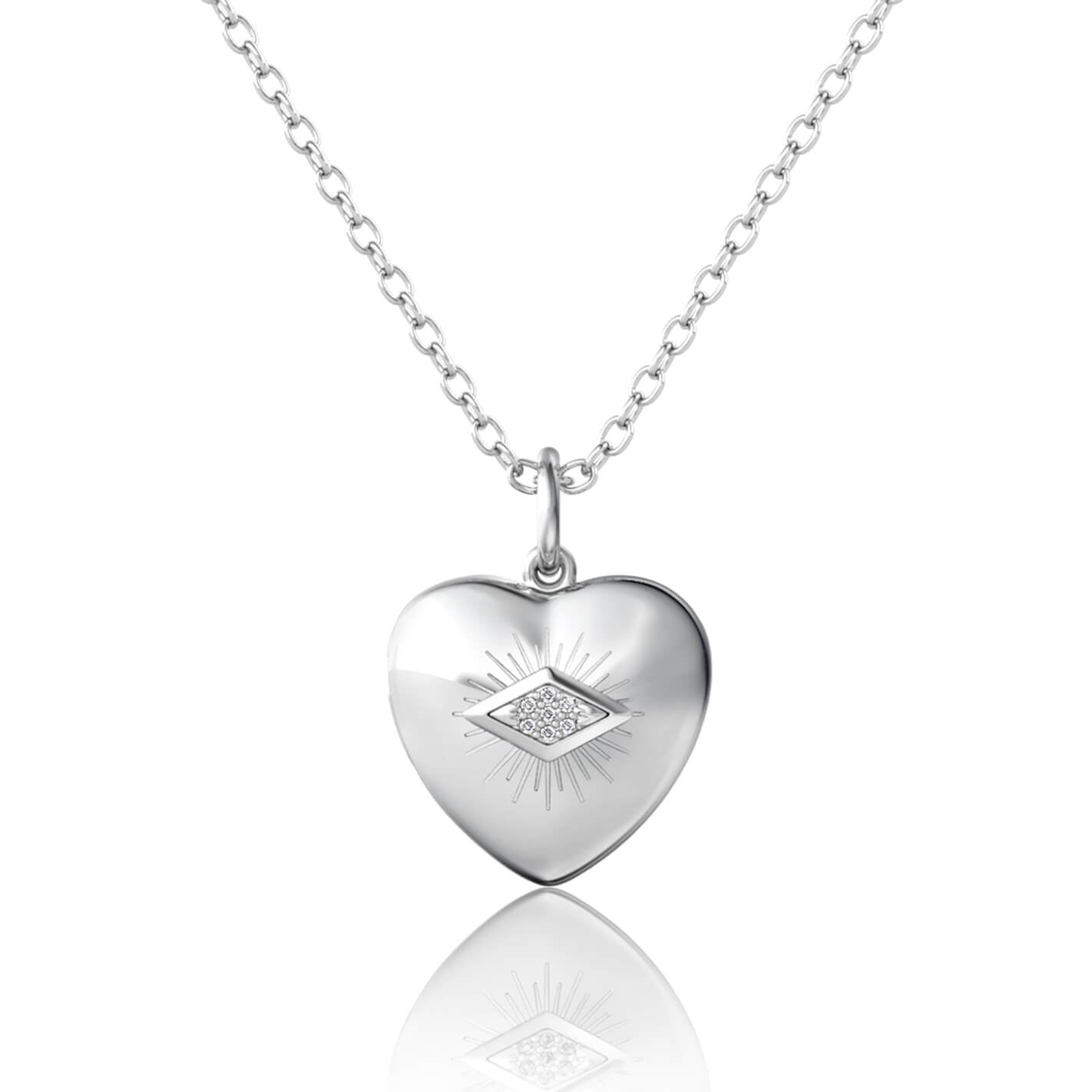 Heart Photo Locket Necklace with Picture Inside - Silver