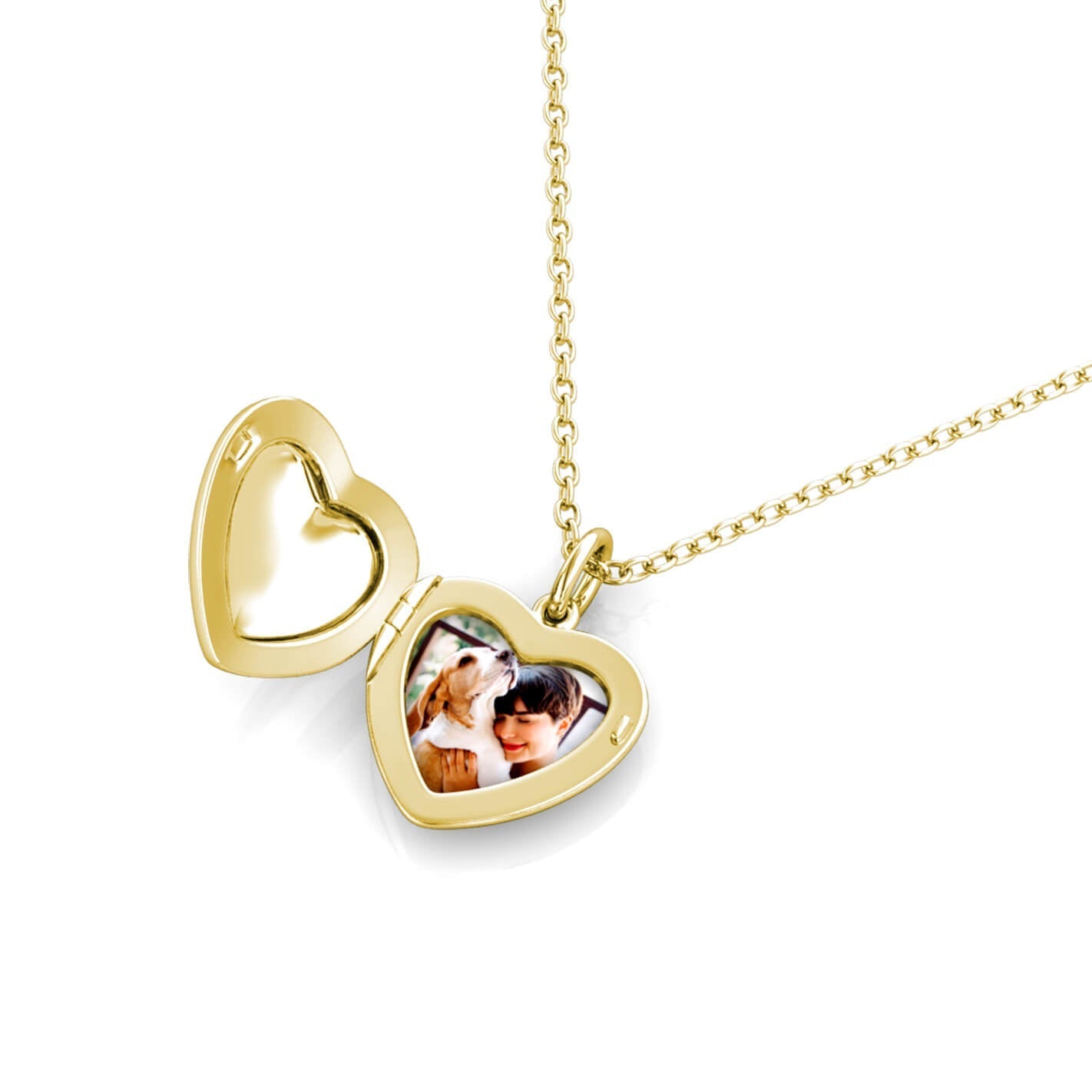 Heart Photo Locket Necklace with Picture Inside - Gold