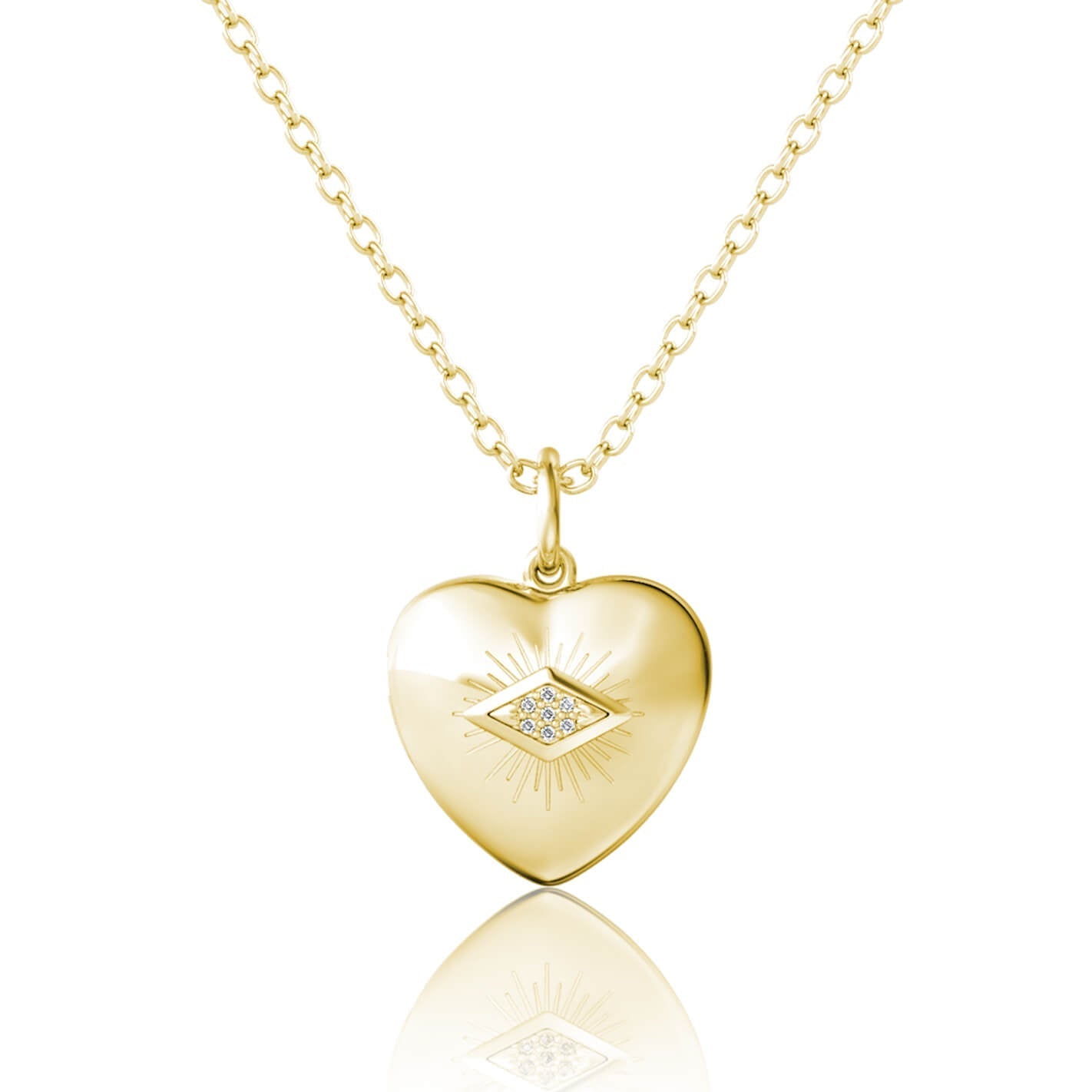 Heart Photo Locket Necklace with Picture Inside - Gold