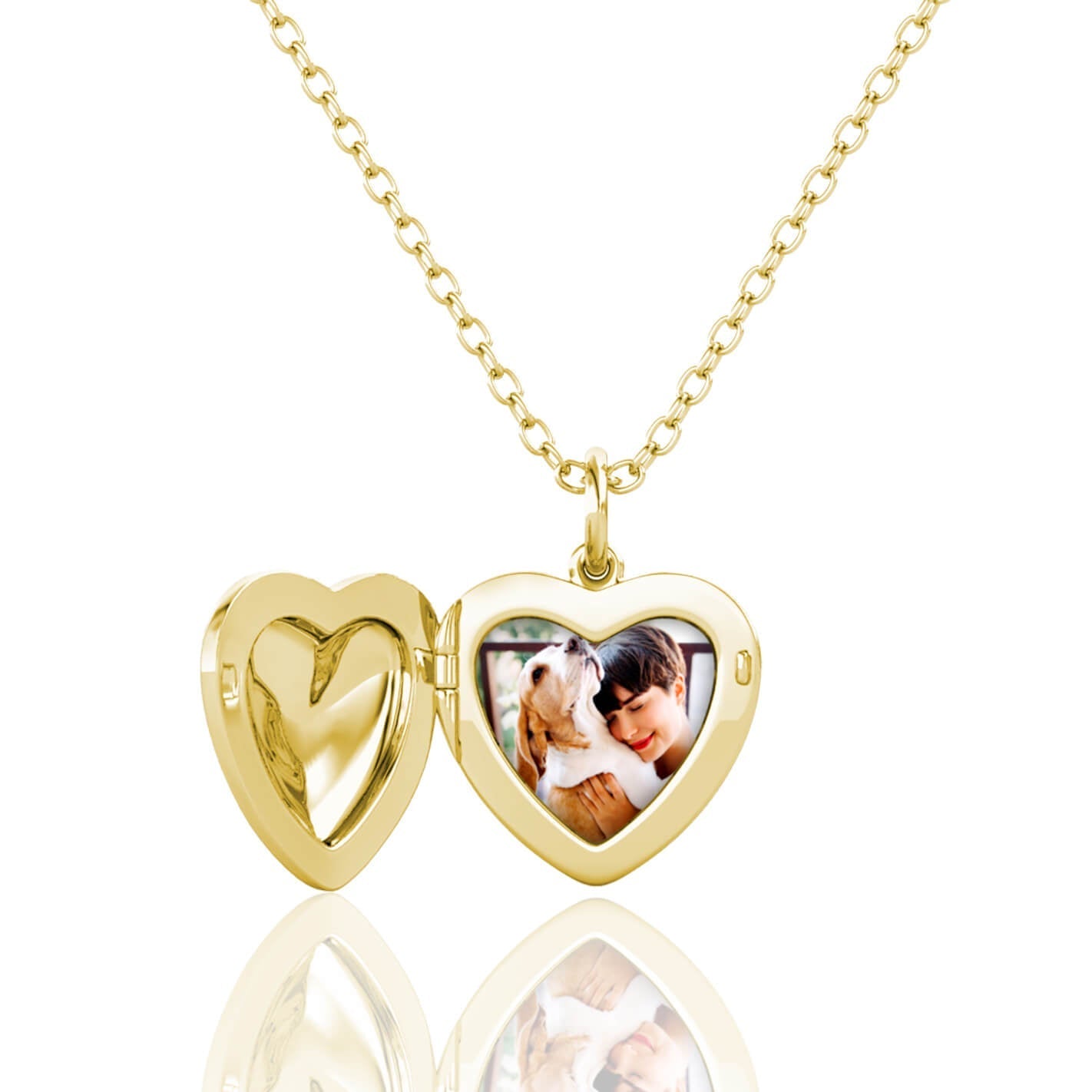 Heart Photo Locket Necklace with Picture Inside - Gold