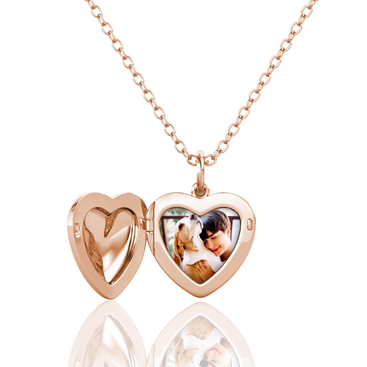 Heart Photo Locket Necklace with Picture Inside - Rose Gold