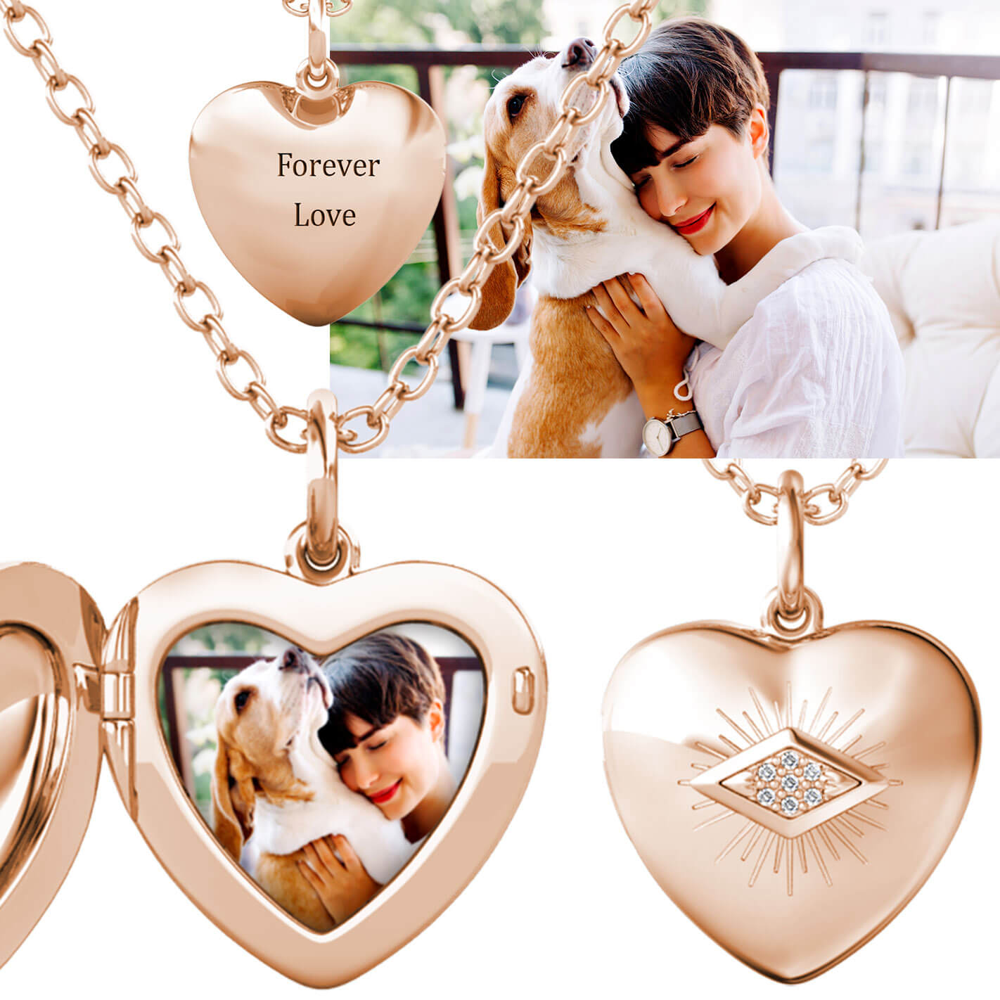 Heart Photo Locket Necklace with Picture Inside - Rose Gold