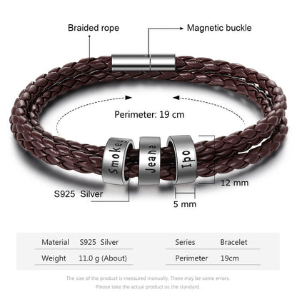 Men's Leather Bracelet - 3 Beads