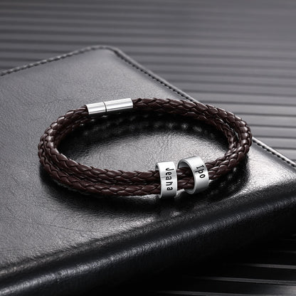 Men's Leather Bracelet - 2 Beads