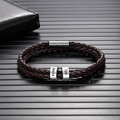 Men's Leather Bracelet - 2 Beads