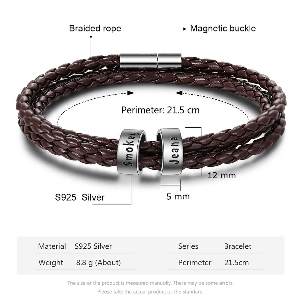 Men's Leather Bracelet - 2 Beads