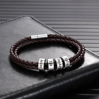 Men's Leather Bracelet - 4 Beads