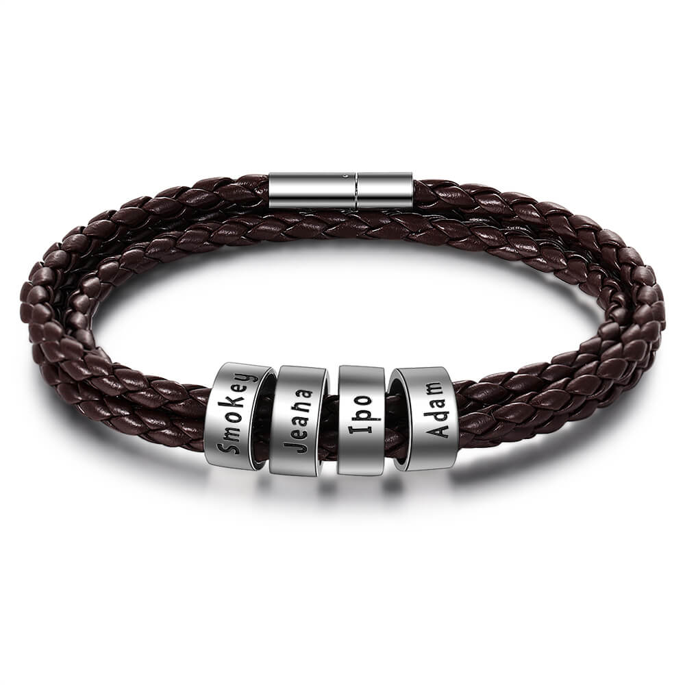 Men's Leather Bracelet - 4 Beads