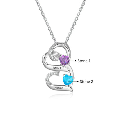 Personalised Necklace 2-5 Heart Charms, Engraved Names Necklace, Customised Birthstone Necklace