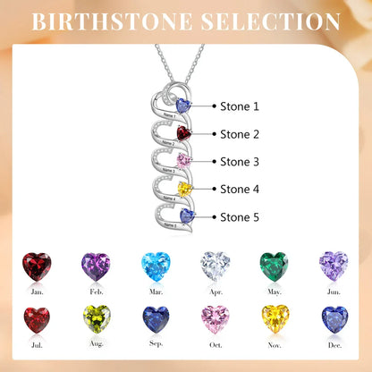 Personalised Necklace 2-5 Heart Charms, Engraved Names Necklace, Customised Birthstone Necklace