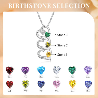 Personalised Necklace 2-5 Heart Charms, Engraved Names Necklace, Customised Birthstone Necklace