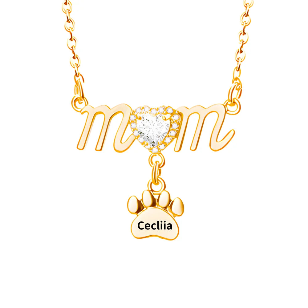 Personalised 1-5 Paw Charm Mum Necklace, Engraved Name Necklace, Personalised Necklace for Mom